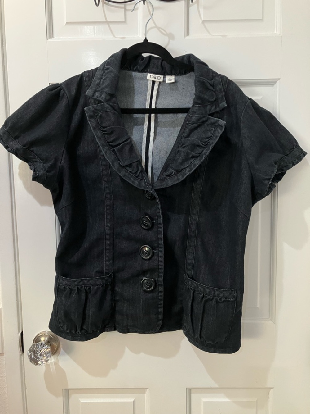 Cato Black Denim Short Sleeve Jacket, XL